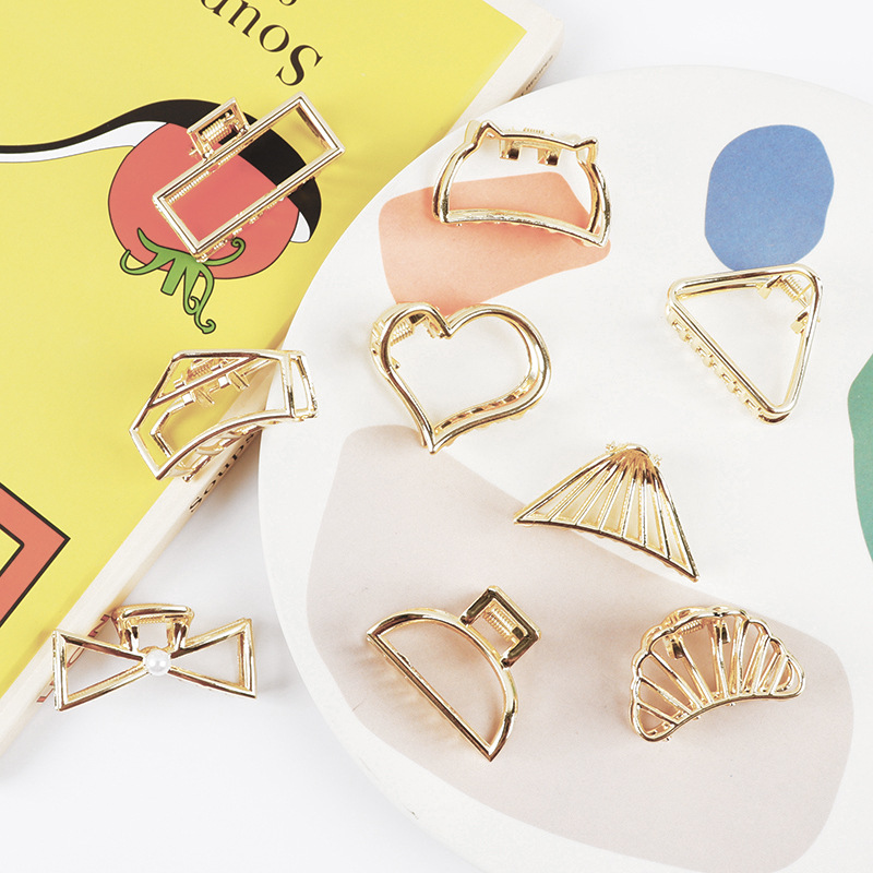 Gold 6138 - Small Minimalist Hair Claw Clips Metallic